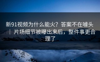新91视频为什么能火？答案不在噱头 ｜ 片场细节被曝出来后，整件事更合理了