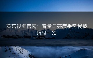 蘑菇视频官网：音量与亮度手势我被坑过一次
