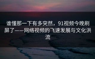谁懂那一下有多突然，91视频今晚刷屏了——网络视频的飞速发展与文化洪流
