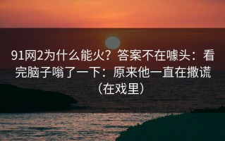 91网2为什么能火？答案不在噱头：看完脑子嗡了一下：原来他一直在撒谎（在戏里）