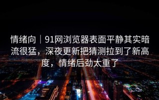 情绪向｜91网浏览器表面平静其实暗流很猛，深夜更新把猜测拉到了新高度，情绪后劲太重了