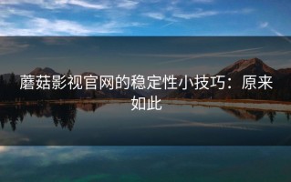 蘑菇影视官网的稳定性小技巧：原来如此
