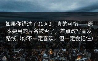 如果你错过了91网2，真的可惜——原本要用的片名被否了，差点改写宣发路线（你不一定喜欢，但一定会记住）