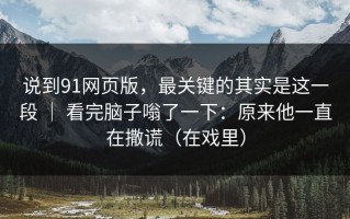 说到91网页版，最关键的其实是这一段 ｜ 看完脑子嗡了一下：原来他一直在撒谎（在戏里）