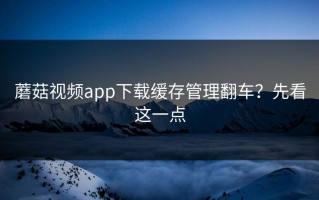 蘑菇视频app下载缓存管理翻车？先看这一点